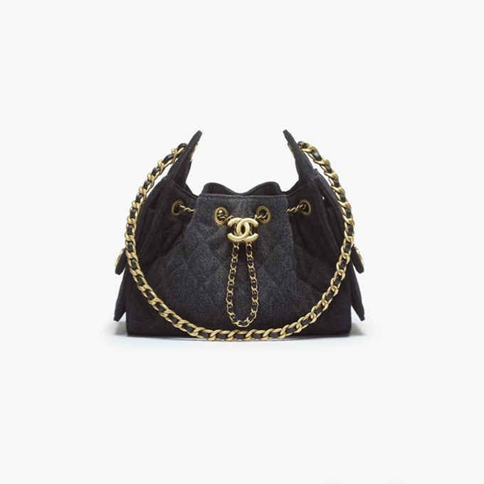 chanel 25 mini perforated calfskin chain hand tote bag
